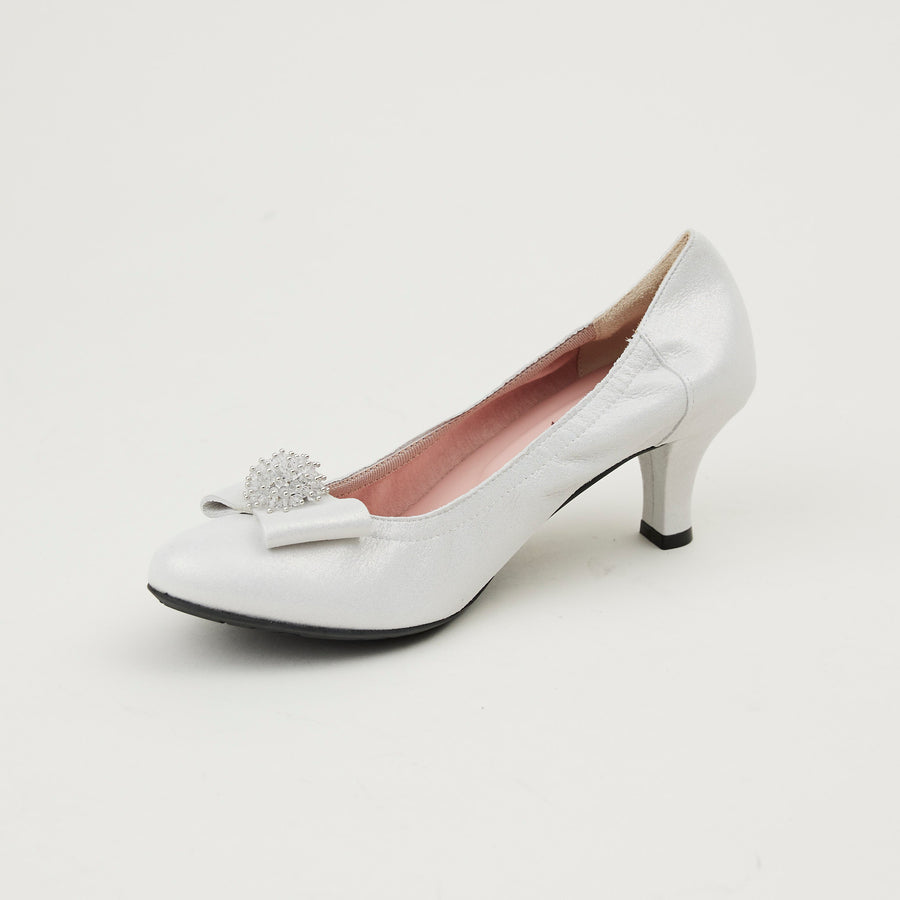 Le Babe White Silver Kitten Heel Shoes - Nozomi
