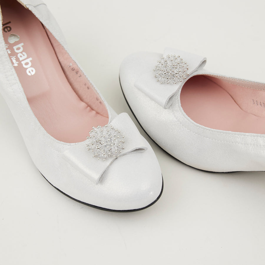 Le Babe White Silver Kitten Heel Shoes - Nozomi