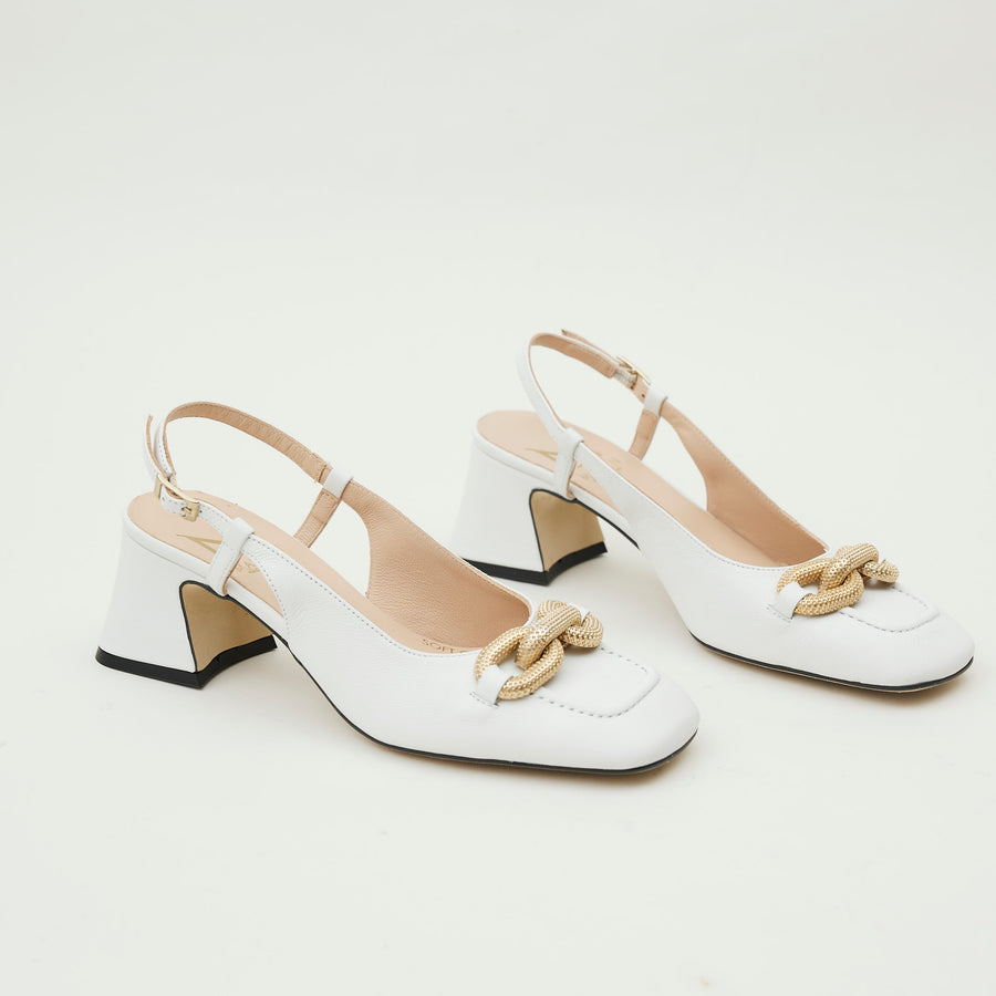 Marian White Leather Slingback Shoes - Nozomi
