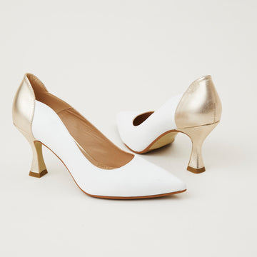 Marian Winter White and Gold Court Shoes - Nozomi