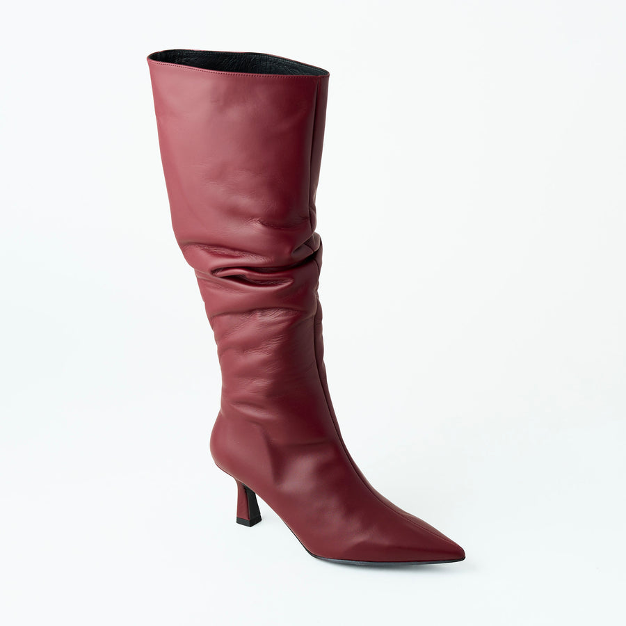 Marian Wine Leather Knee High Slouch Boots - Nozomi
