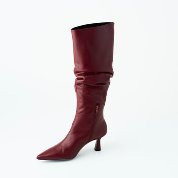 Marian Wine Leather Knee High Slouch Boots - Nozomi