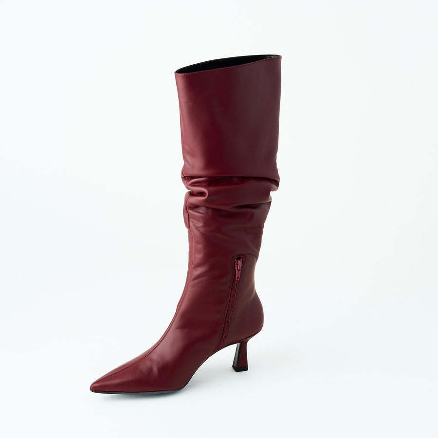 Marian Wine Leather Knee High Slouch Boots - Nozomi