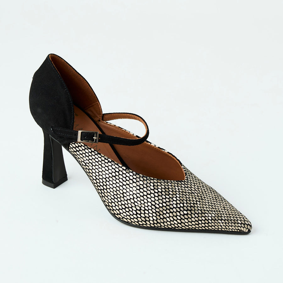 Marian Black and Gold Suede Leather Shoes - Nozomi