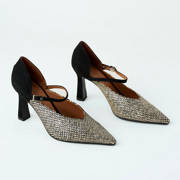 Marian Black and Gold Suede Leather Shoes - Nozomi