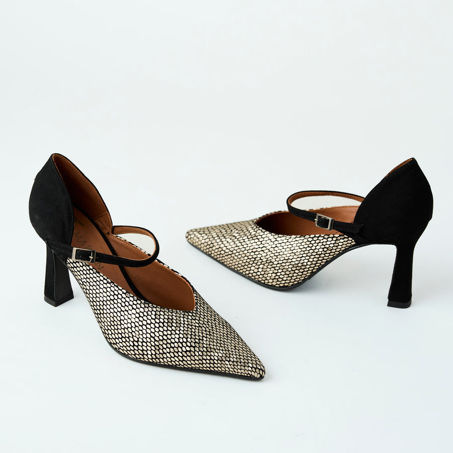 Marian Black and Gold Suede Leather Shoes - Nozomi