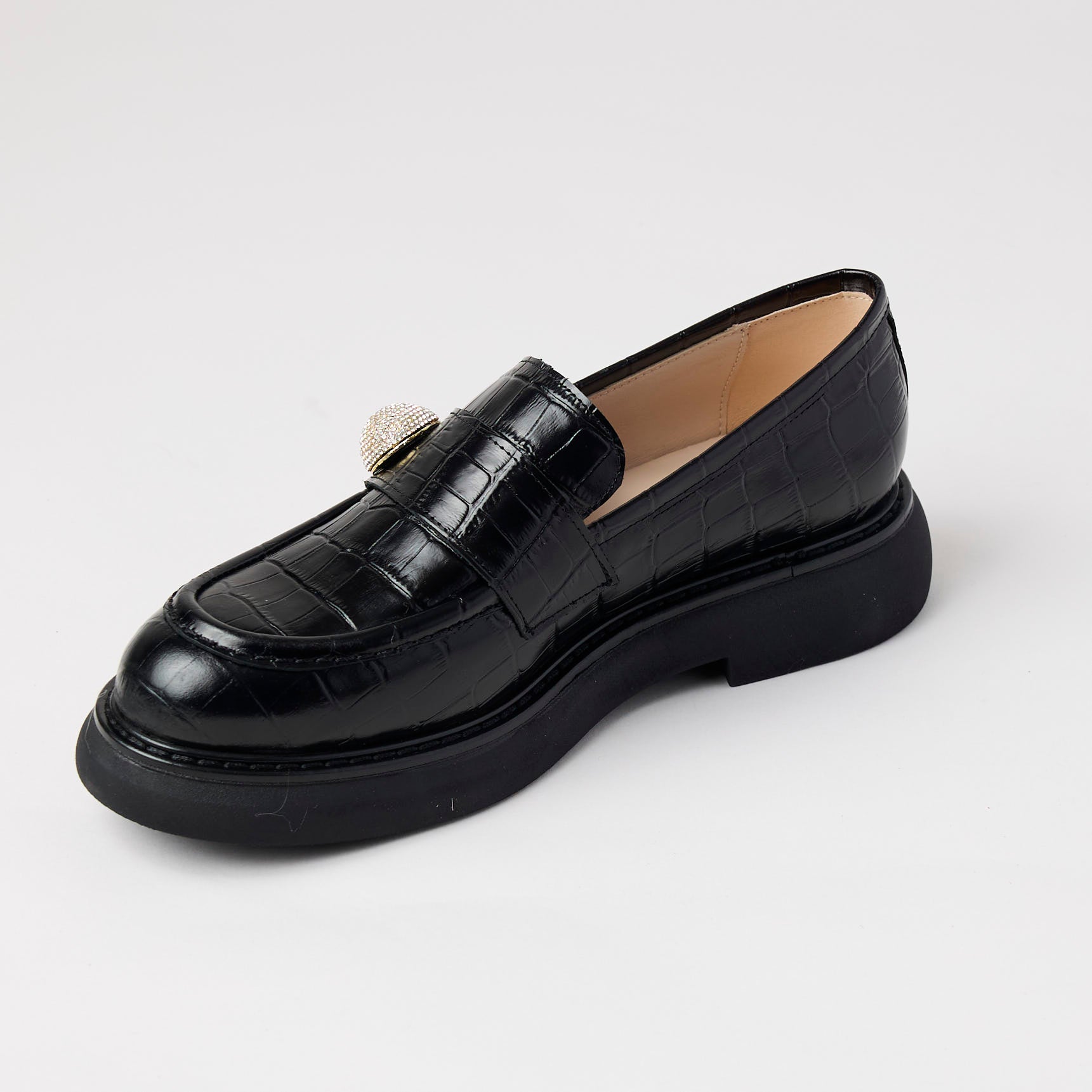 Marian Black Croc Style Leather Loafers | Shop online @ Nozomi