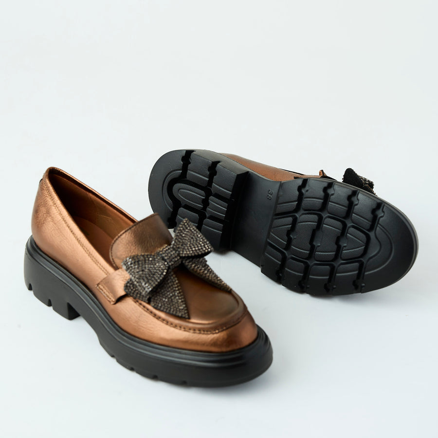 Marian Bronze Metallic Leather Loafers - Nozomi