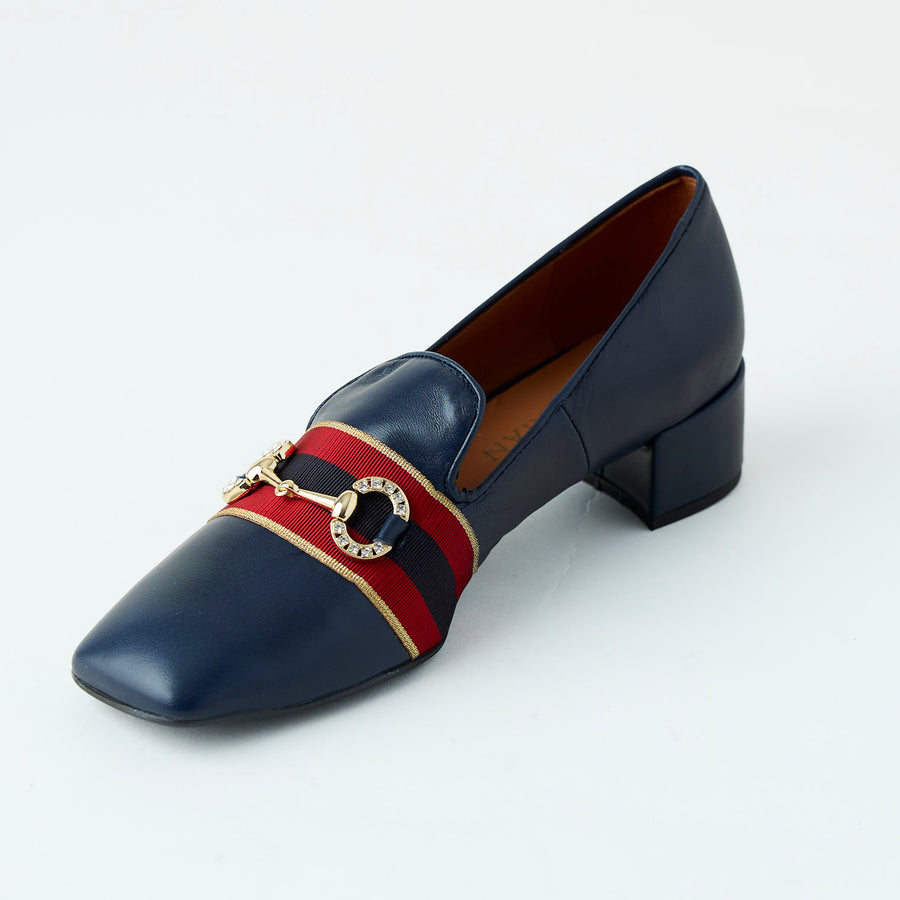 Marian Navy Leather Loafers - Nozomi