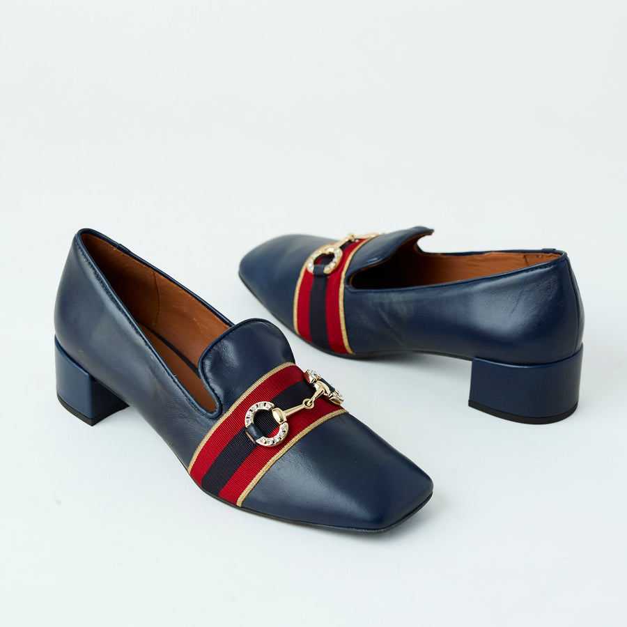 Marian Navy Leather Loafers - Nozomi