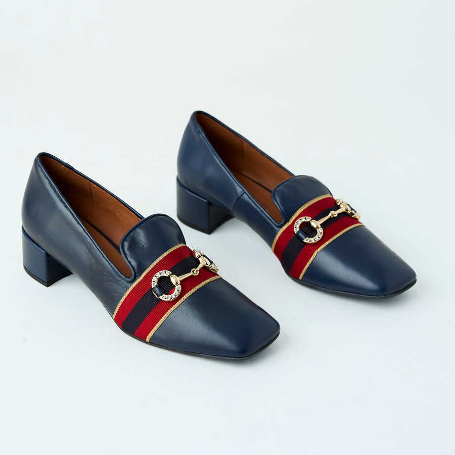 Marian Navy Leather Loafers - Nozomi