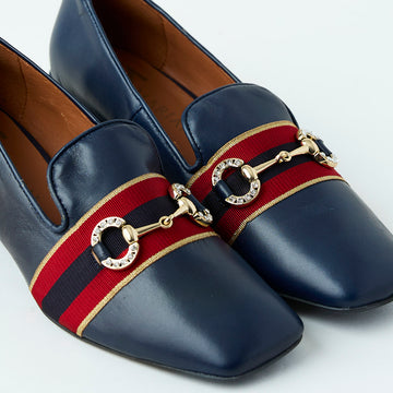 Marian Navy Leather Loafers - Nozomi