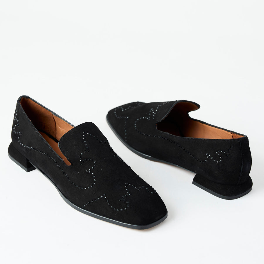 Marian Black Suede Leather Loafers - Nozomi