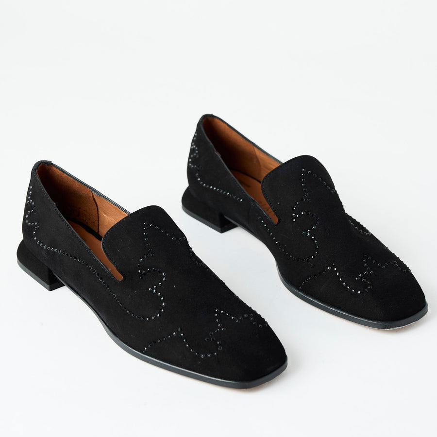 Marian Black Suede Leather Loafers - Nozomi