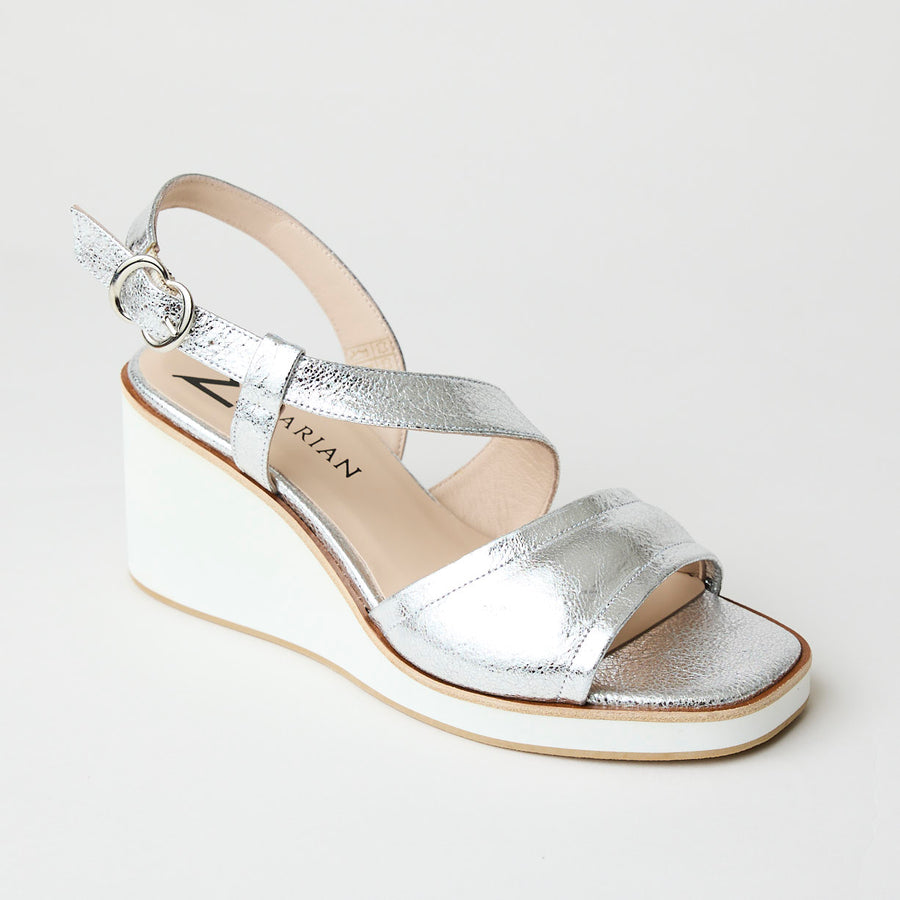 Marian Silver Leather Metallic Wedge Sandals - Nozomi