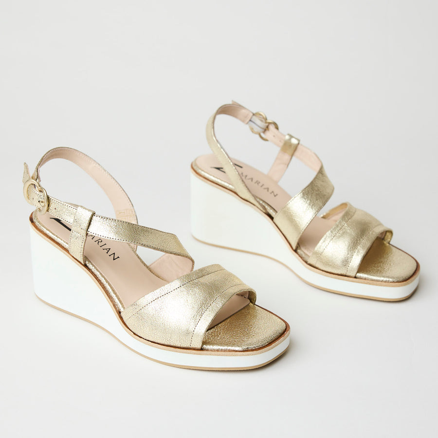 Marian Gold Leather Metallic Wedge Sandals - Nozomi