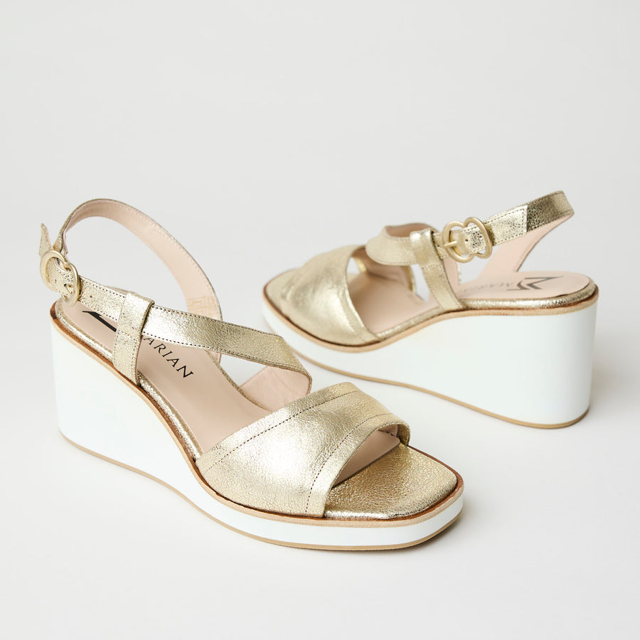 Marian Gold Leather Metallic Wedge Sandals - Nozomi