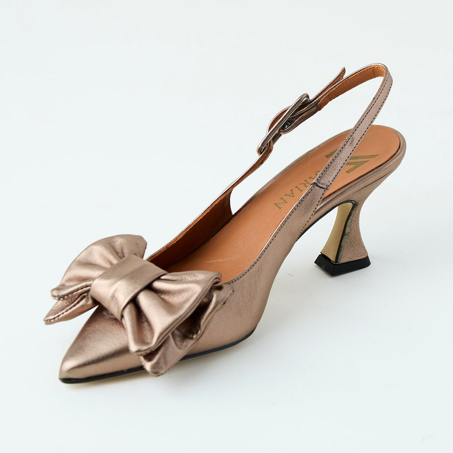 Marian Metallised Blush Leather Sling Back Shoes - Nozomi