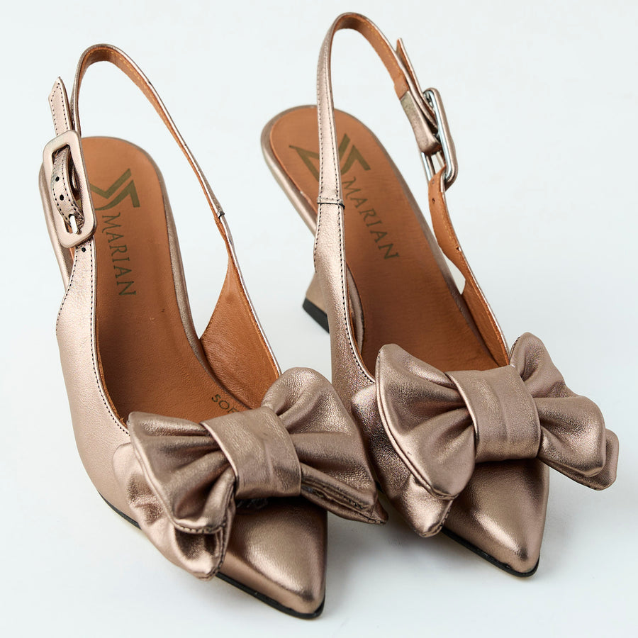 Marian Metallised Blush Leather Sling Back Shoes - Nozomi