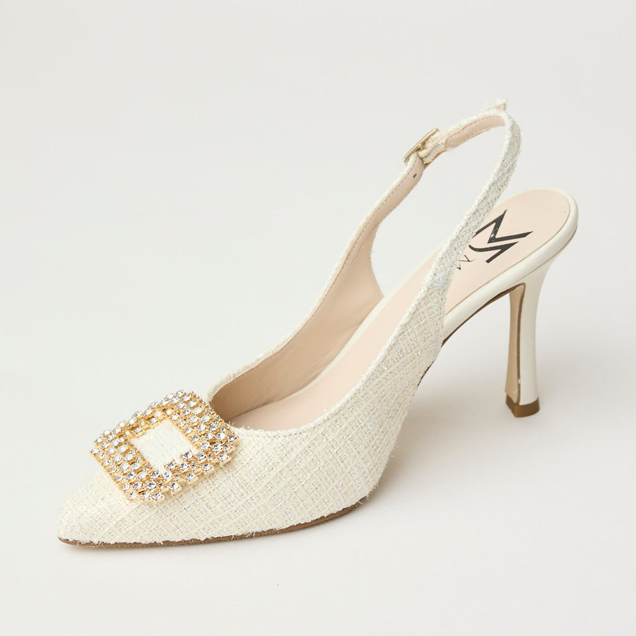 Marian Chanel Ivory Linen Covered Slingback Shoes - Nozomi