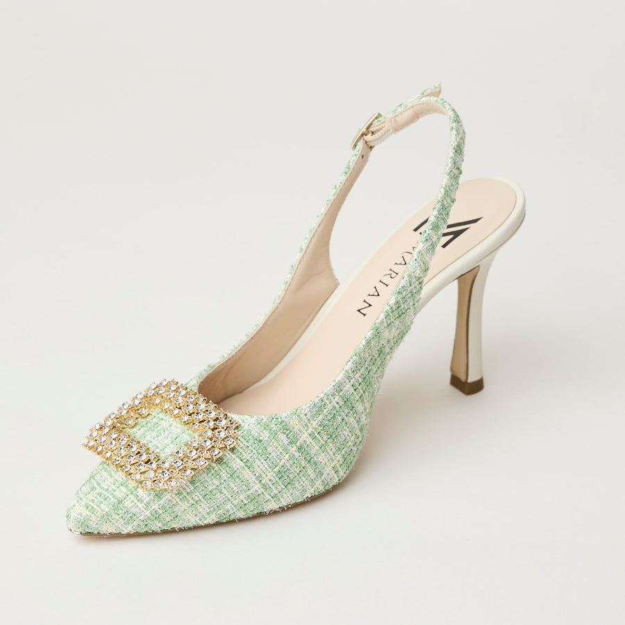 Marian Chanel Green Check Slingback Shoes - Nozomi
