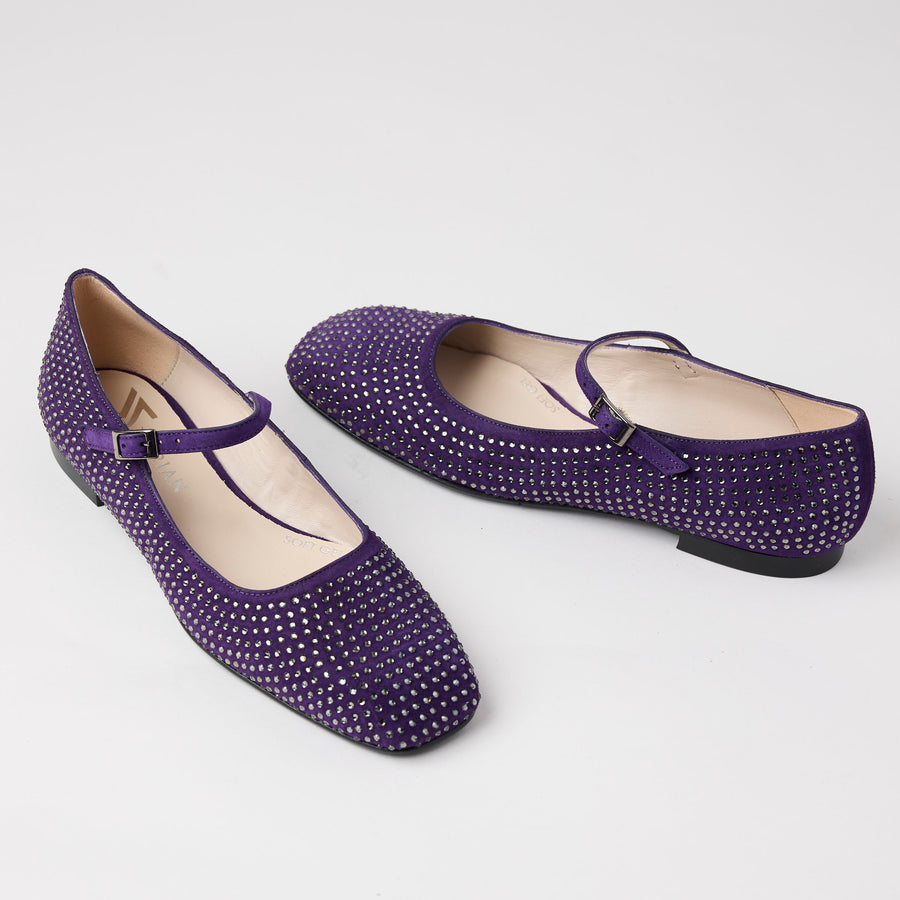 Marian Purple Suede Crystal Ballerina Shoes - Main Image