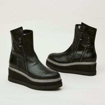 Marco Moreo Black Leather Wedge Ankle Boots