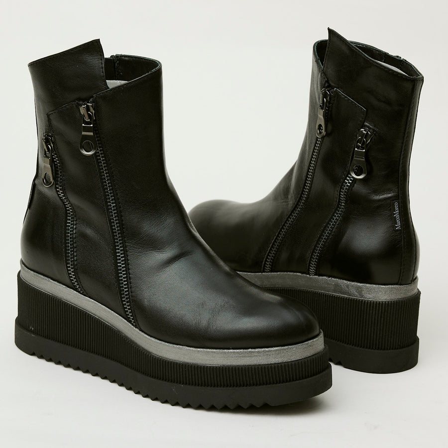 Marco Moreo Black Leather Wedge Ankle Boots - Nozomi