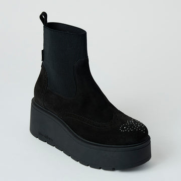 Marco Moreo Black Suede Leather Flatform Ankle Boots