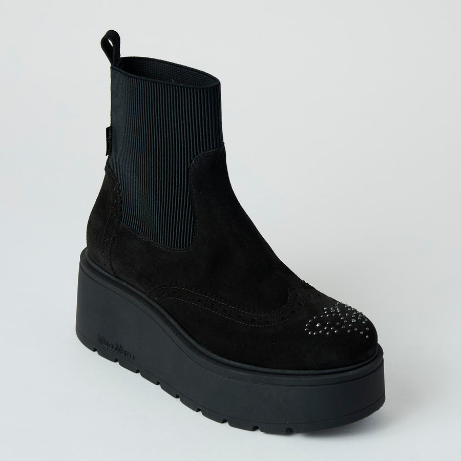 Marco Moreo Black Suede Leather Flatform Ankle Boots