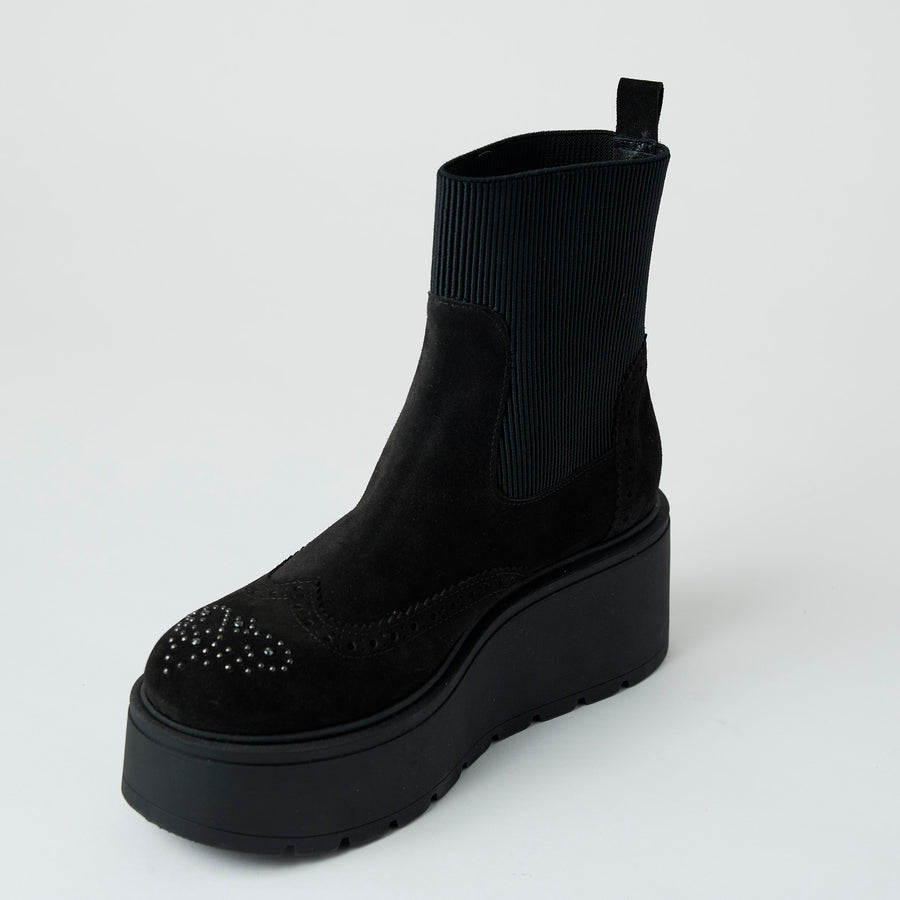 Marco Moreo Black Suede Leather Flatform Ankle Boots