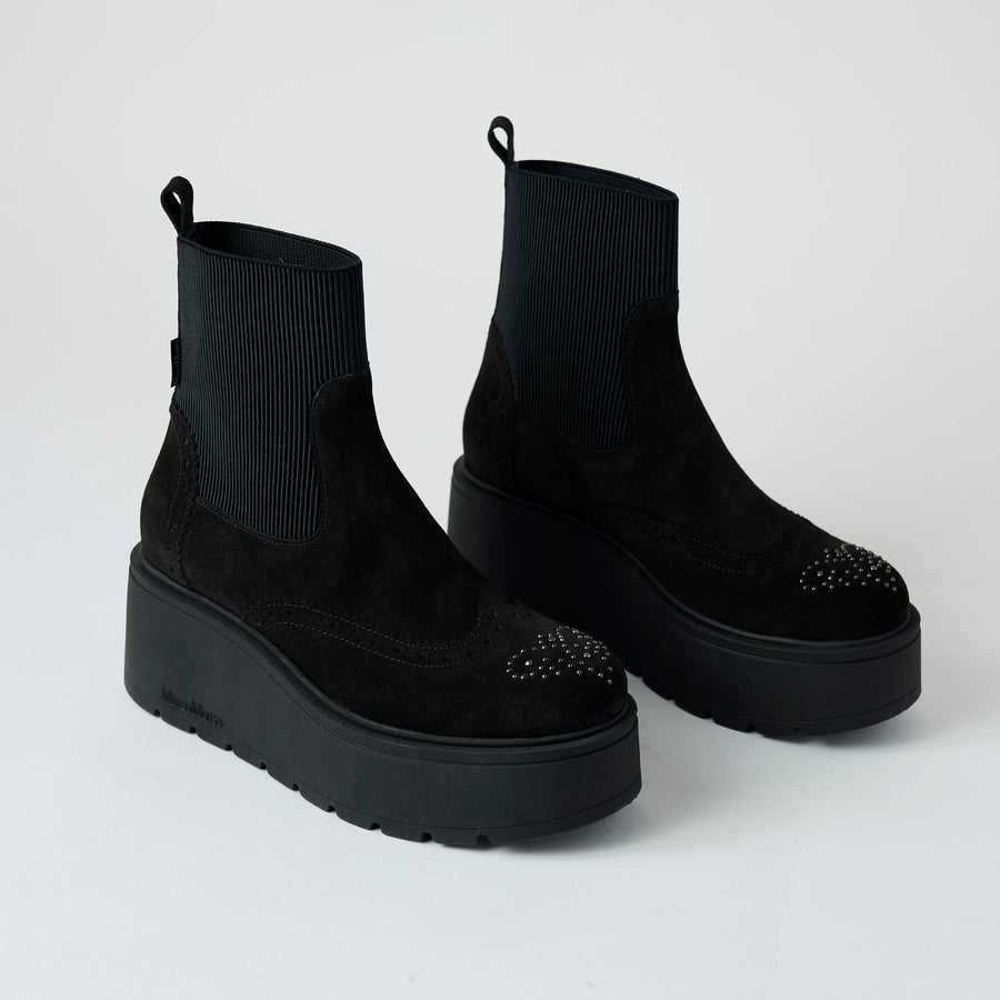 Marco Moreo Black Suede Leather Flatform Ankle Boots