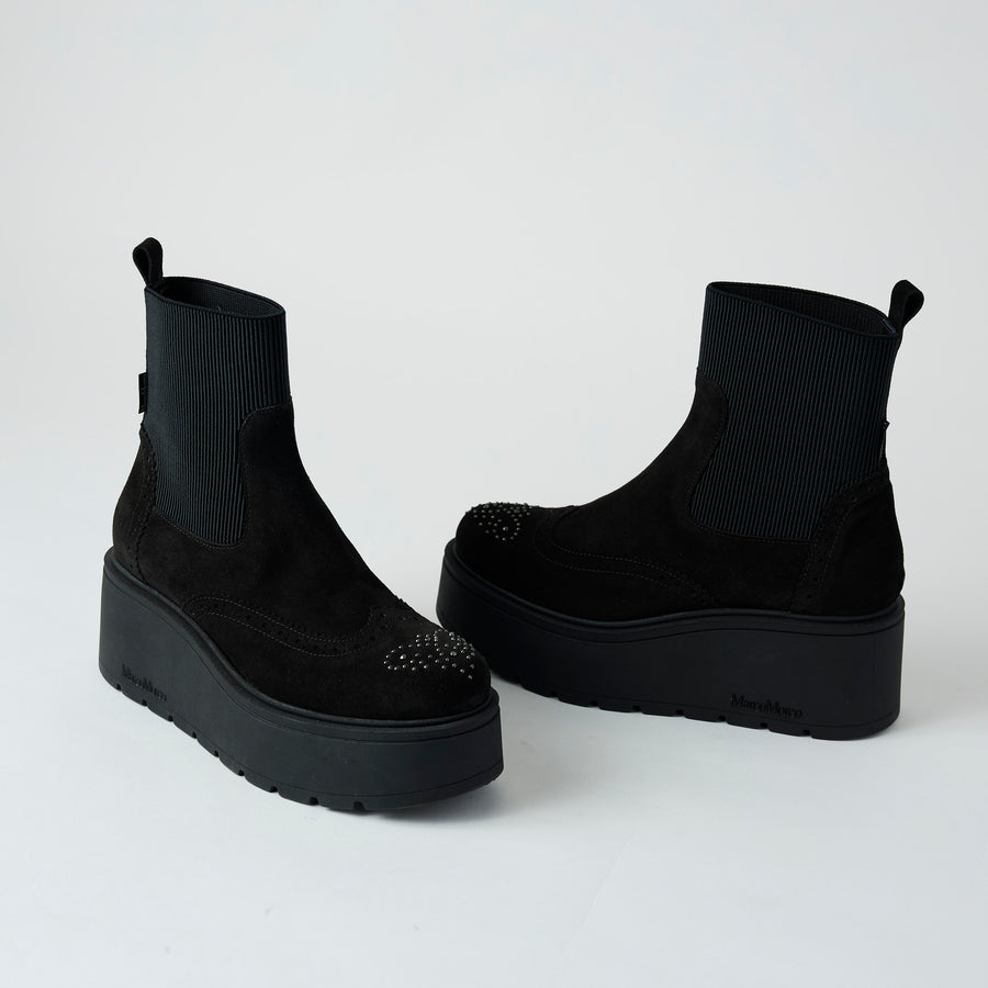 Marco Moreo Black Suede Leather Flatform Ankle Boots