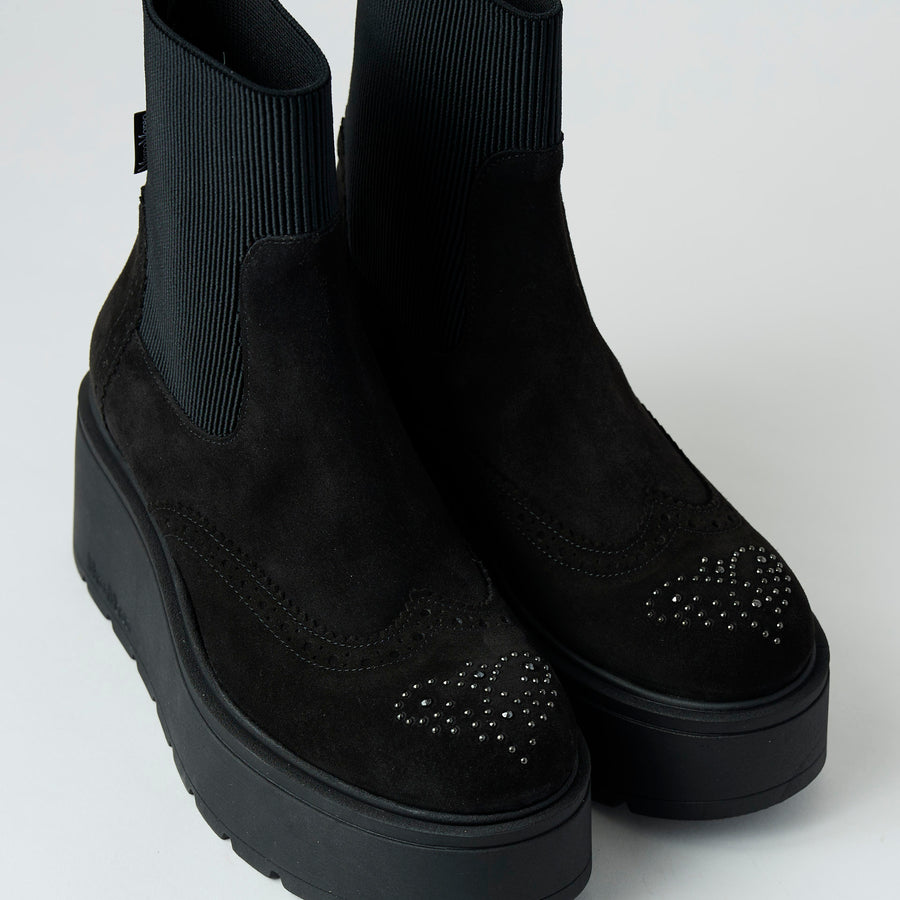 Marco Moreo Black Suede Leather Flatform Ankle Boots
