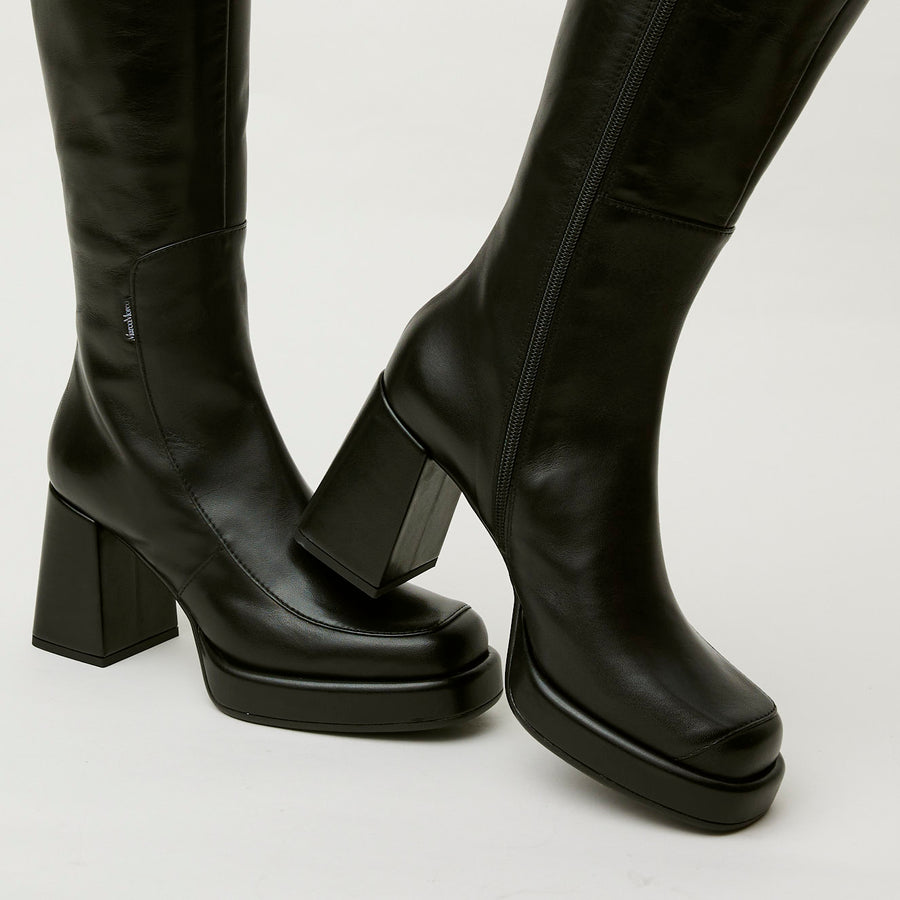 Marco Moreo Black Leather Knee High Boots - Nozomi