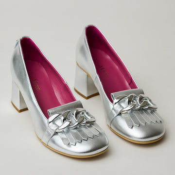 Marco Moreo Silver Metallic Leather Cuban Heel Shoes