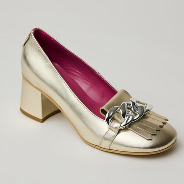 Marco Moreo Gold Metallic Leather Cuban Heel Shoes