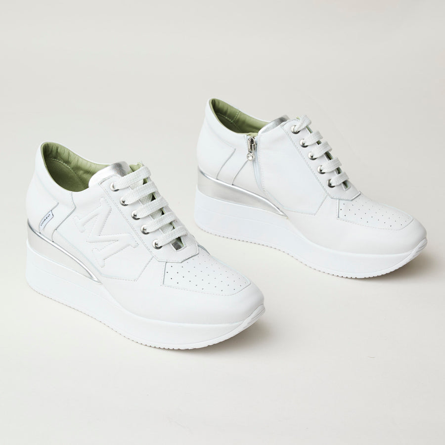 Marco Moreo White Silver Metallic Leather Trainers - Nozomi