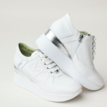 Marco Moreo White Silver Metallic Leather Trainers - Nozomi