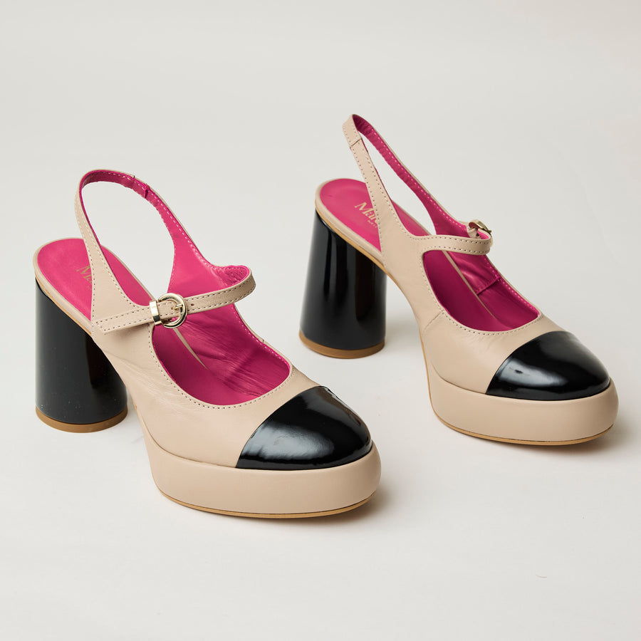 Marco Moreo Mary Jane Beige & Black Patent Leather Shoes - Nozomi