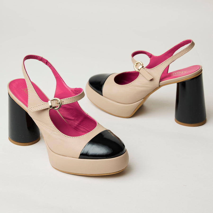 Marco Moreo Mary Jane Beige & Black Patent Leather Shoes - Nozomi