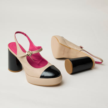 Marco Moreo Mary Jane Beige & Black Patent Leather Shoes - Nozomi