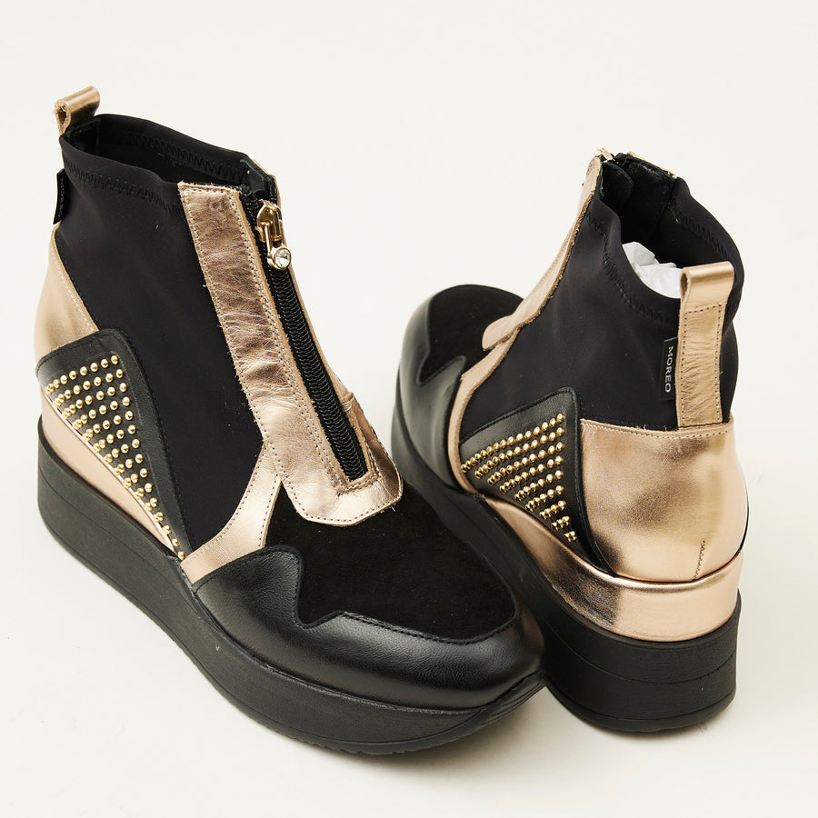 Marco Moreo Wedge Black and Gold Leather Ankle Boots - Nozomi
