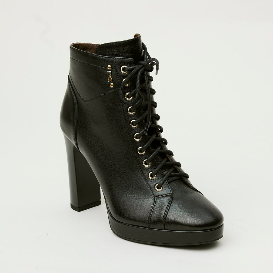 NeroGiardini Black Leather High Heeled Lace-Up Ankle Boots - Nozomi