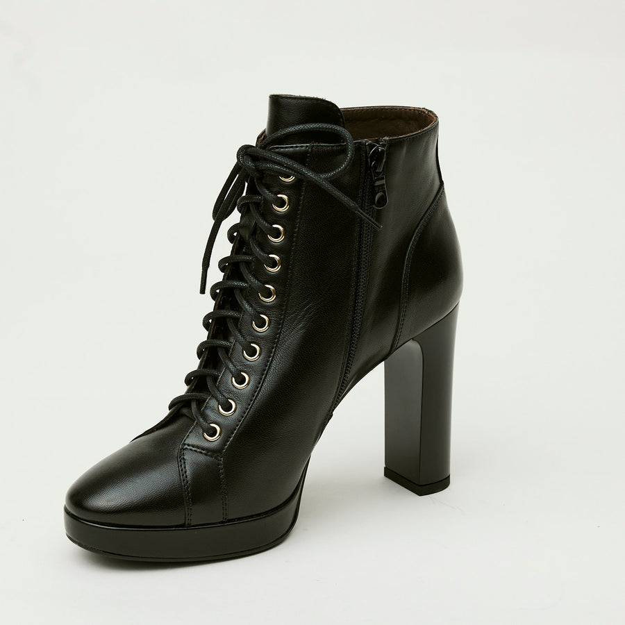 NeroGiardini Black Leather High Heeled Lace-Up Ankle Boots - Nozomi