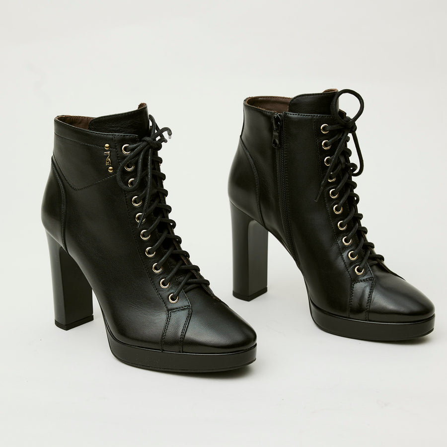 NeroGiardini Black Leather High Heeled Lace-Up Ankle Boots - Nozomi