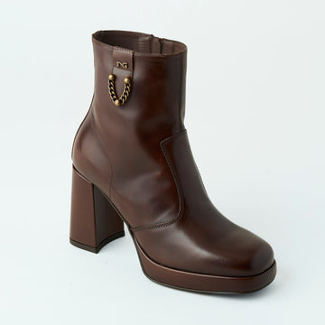 NeroGiardini Brown Leather High Heeled Ankle Boots - Nozomi