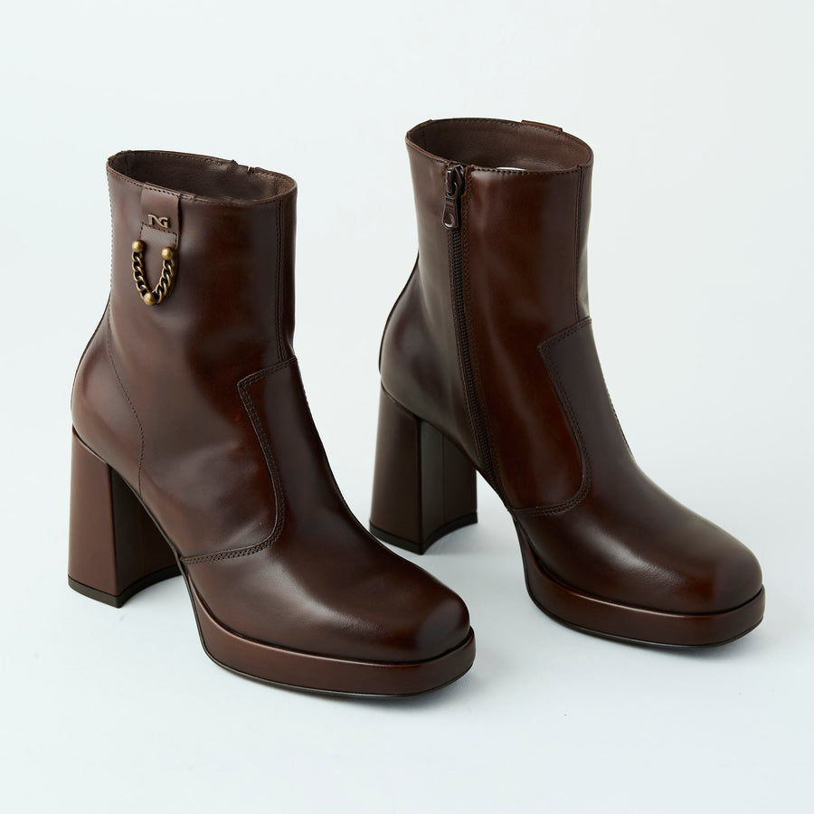 NeroGiardini Brown Leather High Heeled Ankle Boots - Nozomi