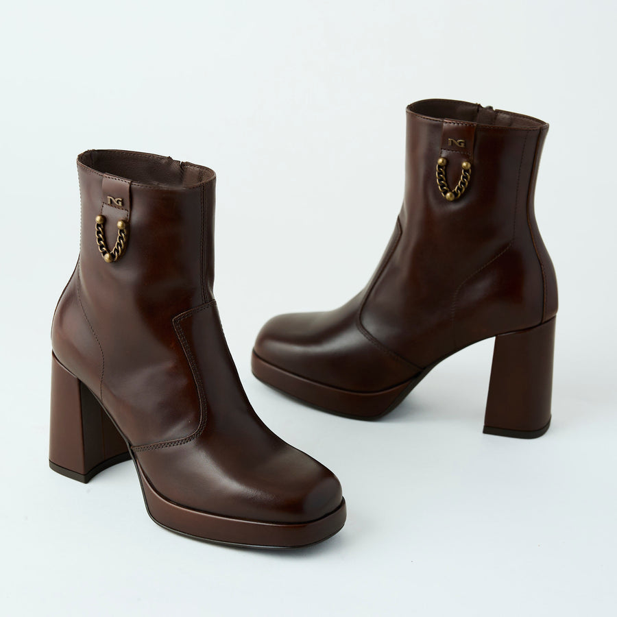 NeroGiardini Brown Leather High Heeled Ankle Boots - Nozomi