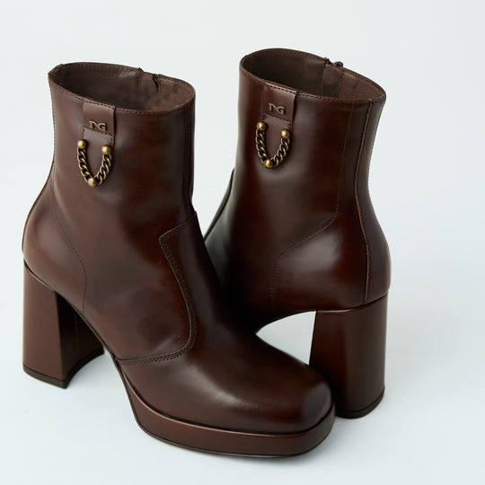 NeroGiardini Brown Leather High Heeled Ankle Boots - Nozomi